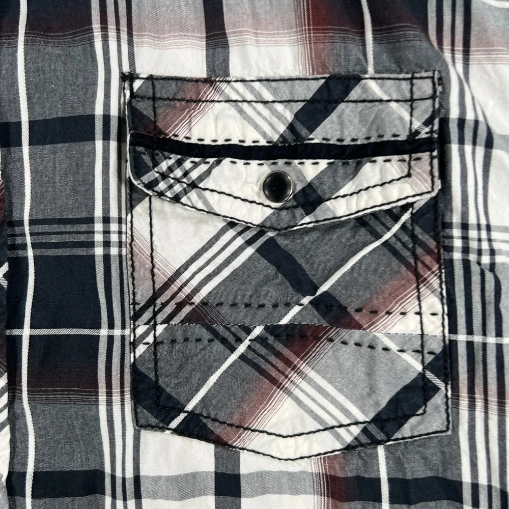 BKE Shirt Mens XL Extra Large Black White Plaid Long Sleeve Pearl Snap Western